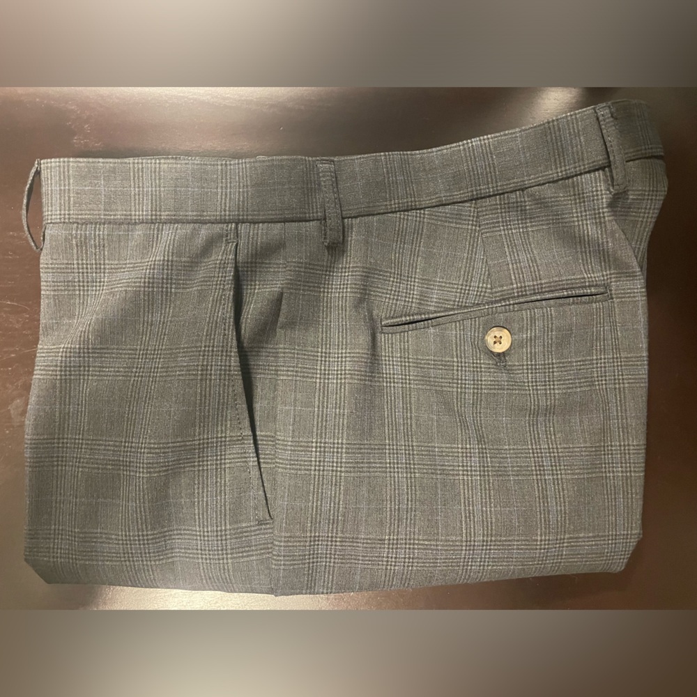 J Crew - Thompson Suit Pant - Charcoal with Blue & Grey Check - 34W 32L Slim Fit